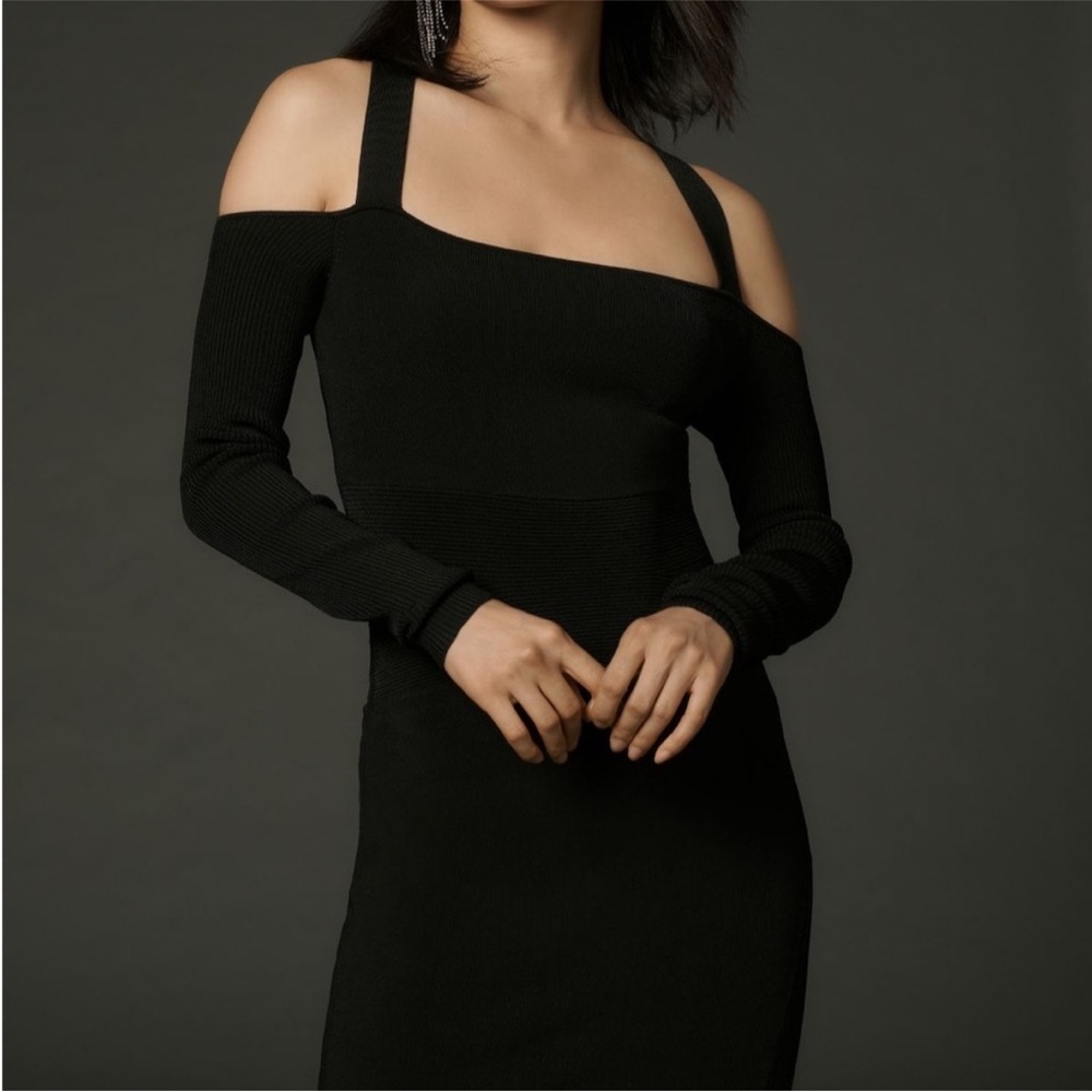 Anthropologie Black One-Shoulder Strap Knit Dress